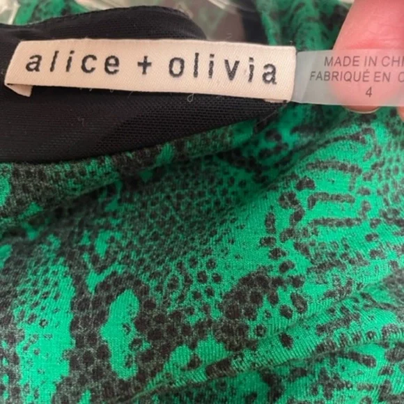 Alice + Olivia Delora Dress Green Snake Print EUC - Picture 5 of 8